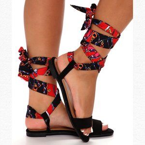 !BUNDLE! Red Black Cute Trendy Wrap Sandal